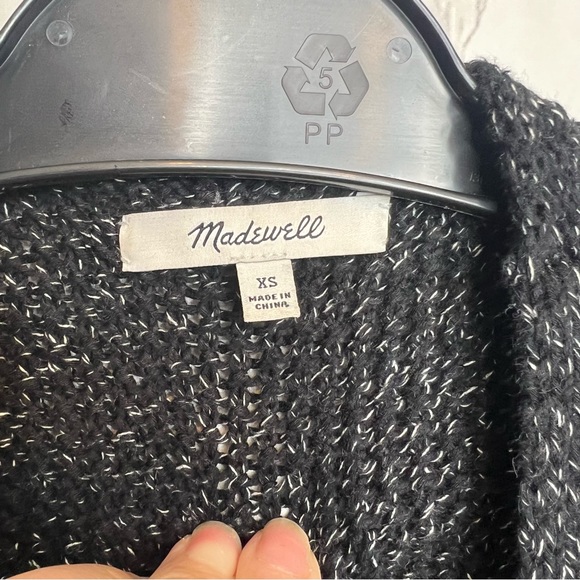 Madewell | Momento Fringe Chunky Marled Open Cardigan Black White Size XS - Picture 4 of 8